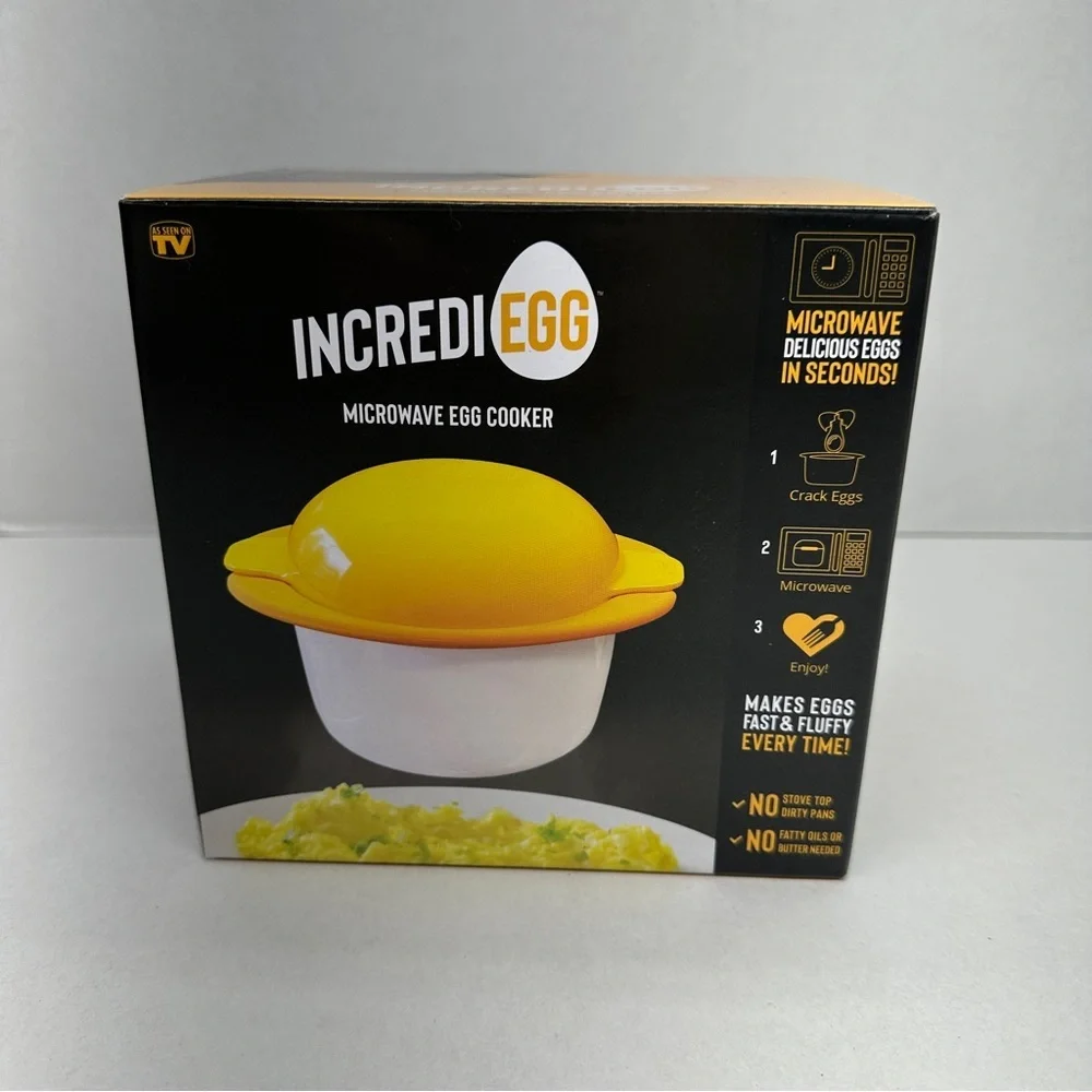 IncrediEgg Microwave Egg Cooker Build-in Shell Cracker & Egg York Separator NEW